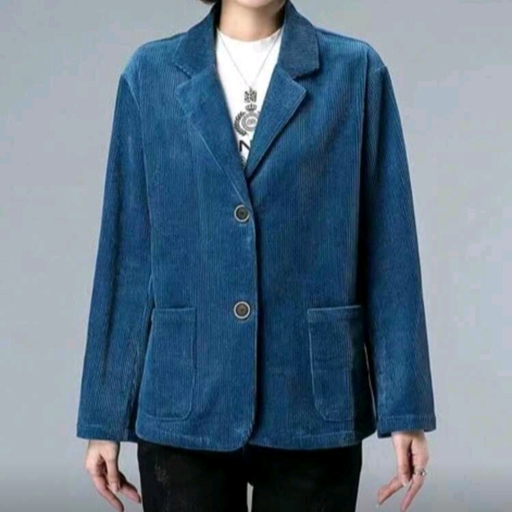 Women's Elegant Solid Color Corduroy Long Sleeve Casual Blazer, Autumn